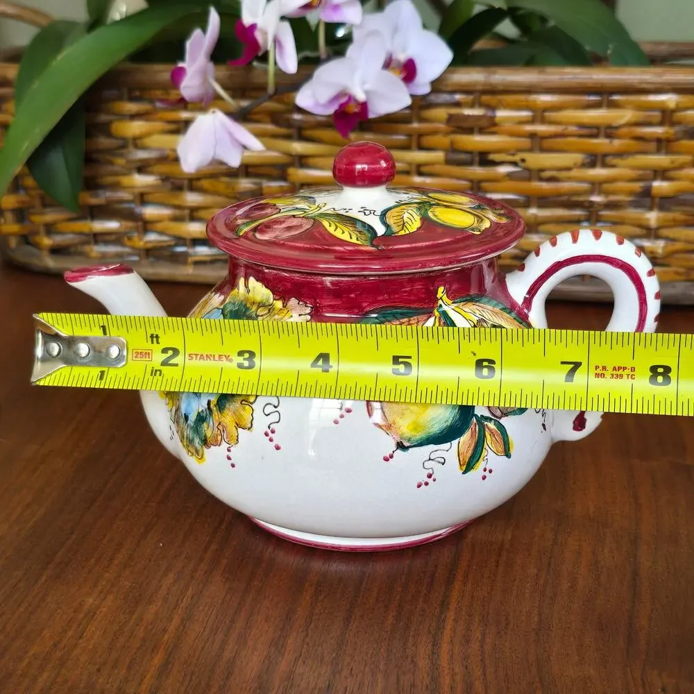 Deruta Hand Painted Teapot Red Multi Summer Fruit Italy Cottagecore Gardencore